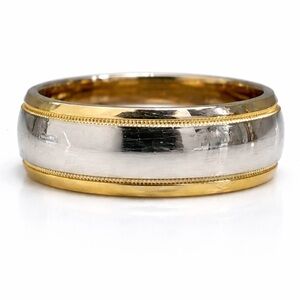 Vintage unisex Two Tone Wedding Band Ring satin finish Sz 10.5 Gold Silver Tone